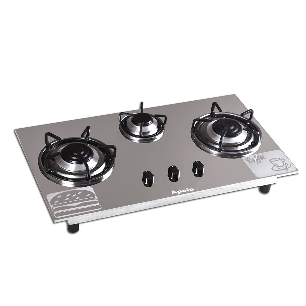 APOLO Manual Stove / Hob - Model 210 - 3 Burner - 100% Pure Stainless Steel Top