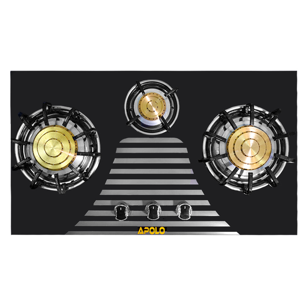 APOLO Manual Stove / Hob - Model 315 - Pure Brass Burner - 3 Burner - Heavy Duty - 100% Pure Stainless Steel Top