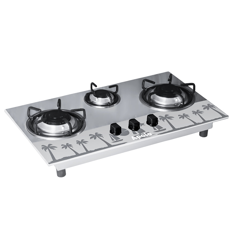 APOLO Automatic Hob - Model 580 - 3 Burner - Auto Ignition Stove - 100% Pure Stainless Steel Top