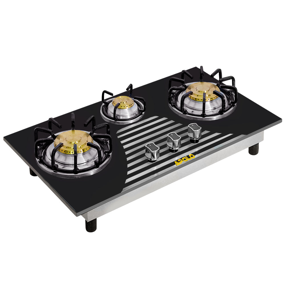 APOLO Manual Stove / Hob - Model 315 - Pure Brass Burner - 3 Burner - Heavy Duty - 100% Pure Stainless Steel Top