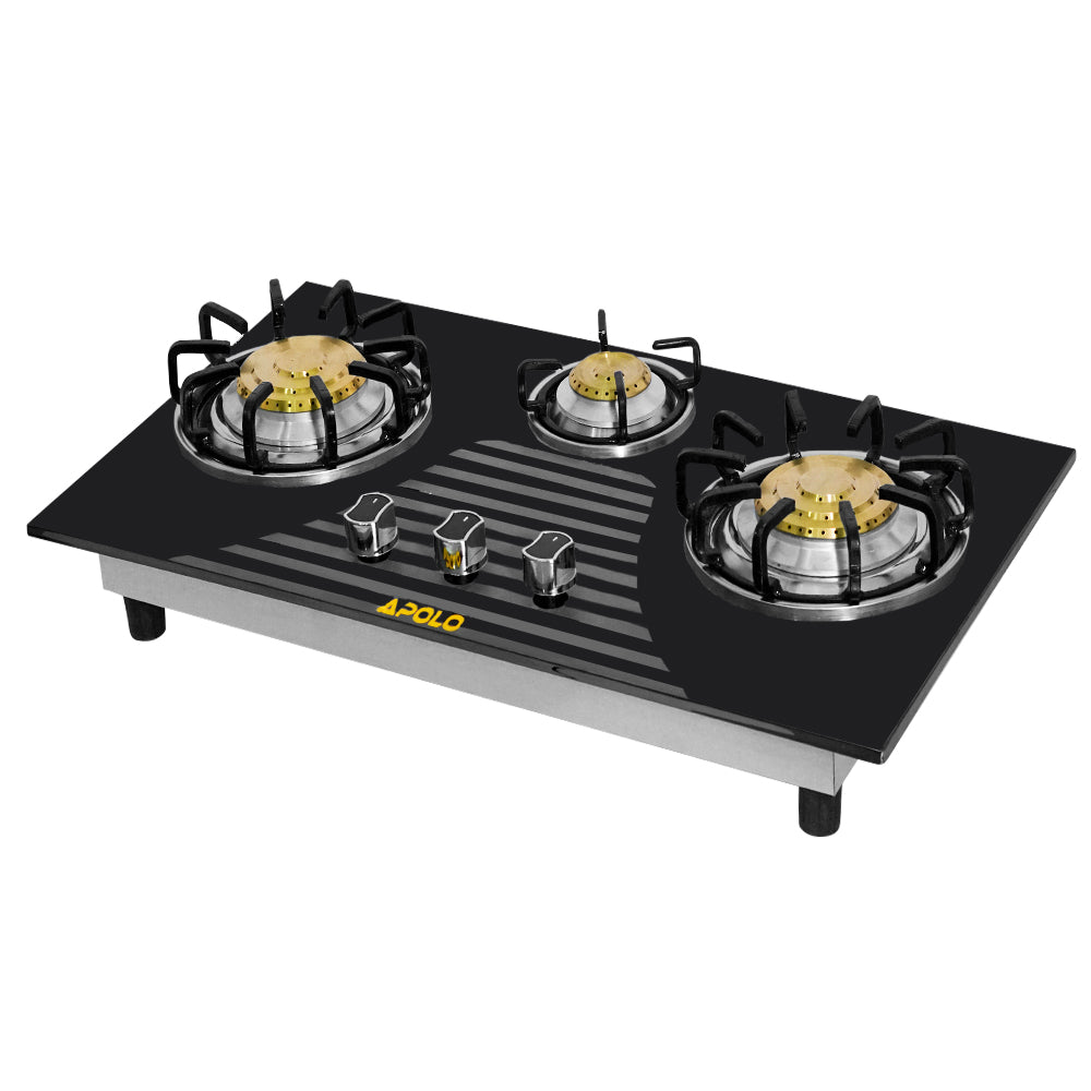 APOLO Manual Stove / Hob - Model 315 - Pure Brass Burner - 3 Burner - Heavy Duty - 100% Pure Stainless Steel Top