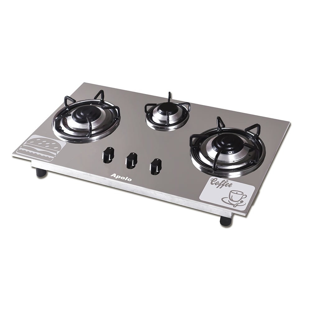 APOLO Manual Stove / Hob - Model 210 - 3 Burner - 100% Pure Stainless Steel Top