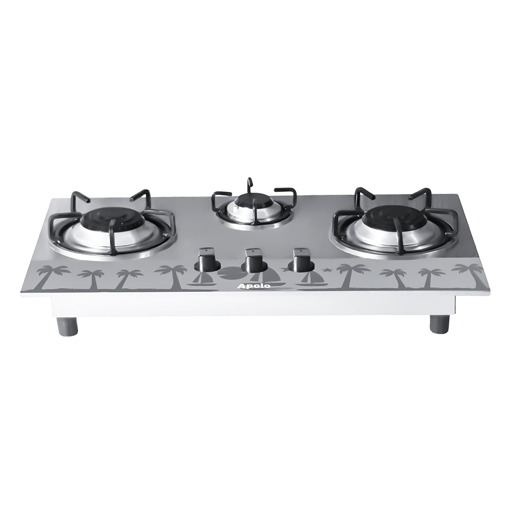 APOLO Automatic Hob - Model 580 - 3 Burner - Auto Ignition Stove - 100% Pure Stainless Steel Top