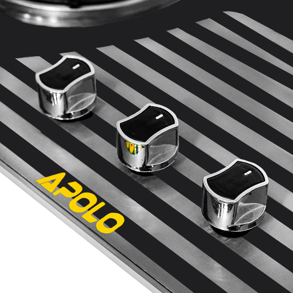 APOLO Manual Stove / Hob - Model 315 - Pure Brass Burner - 3 Burner - Heavy Duty - 100% Pure Stainless Steel Top