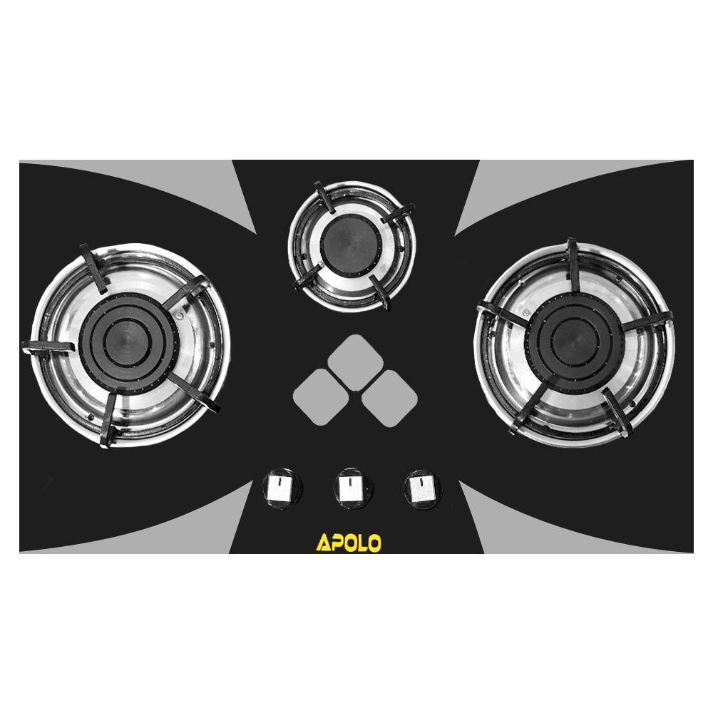 APOLO Automatic Hob - Model 584 - 3 Burner - Auto Ignition - 100% Pure Stainless Steel Top