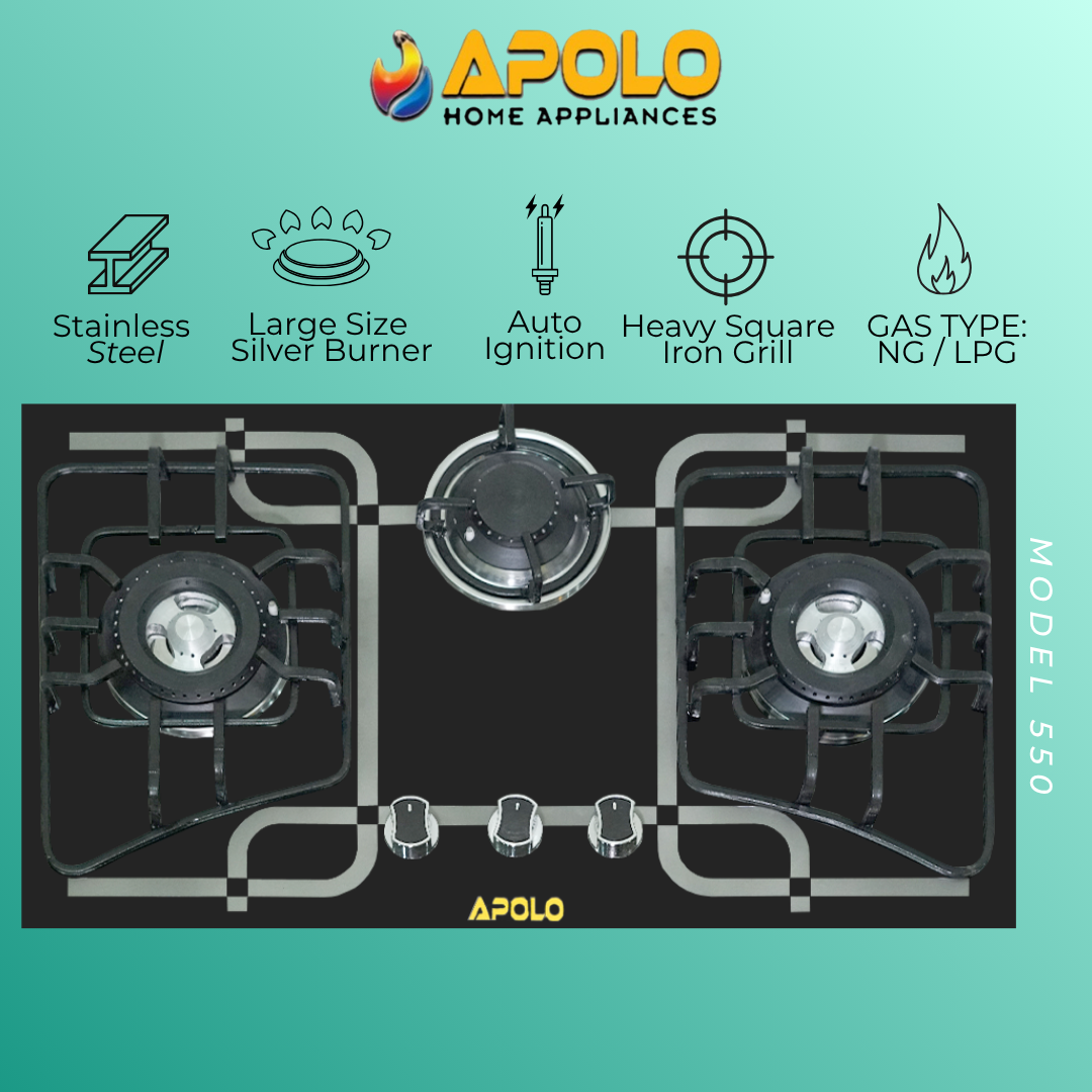 Model 550 - 3 Burner - Automatic Hob / Stove - 100% Pure Stainless Steel Top
