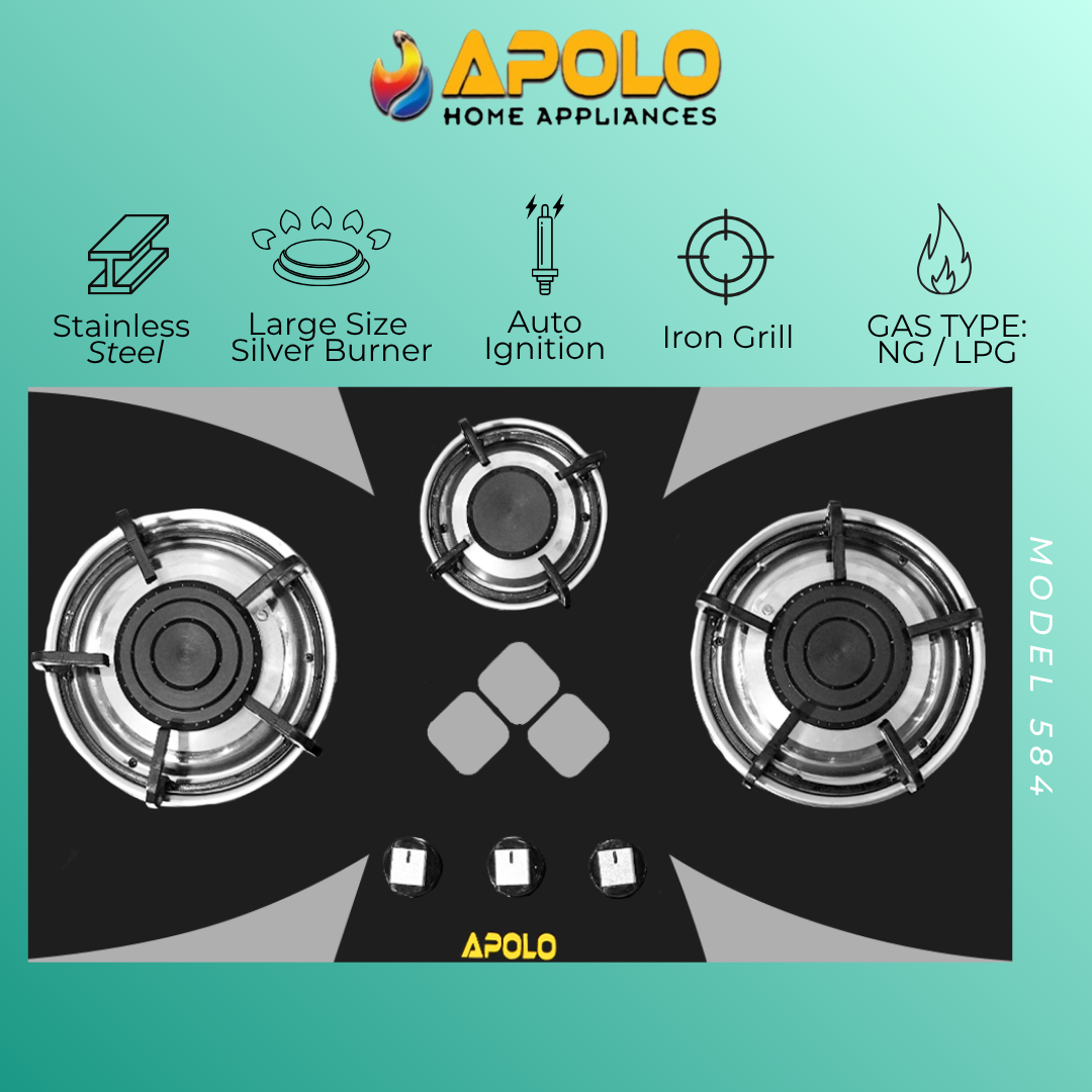 Model 584 - 3 Burner - Automatic Hob / Stove  - 100% Pure Stainless Steel Top