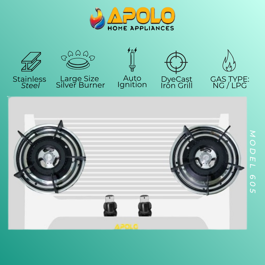 Model 605 - 2 Burner - Automatic Hob / Stove - 100% Pure Stainless Steel Top