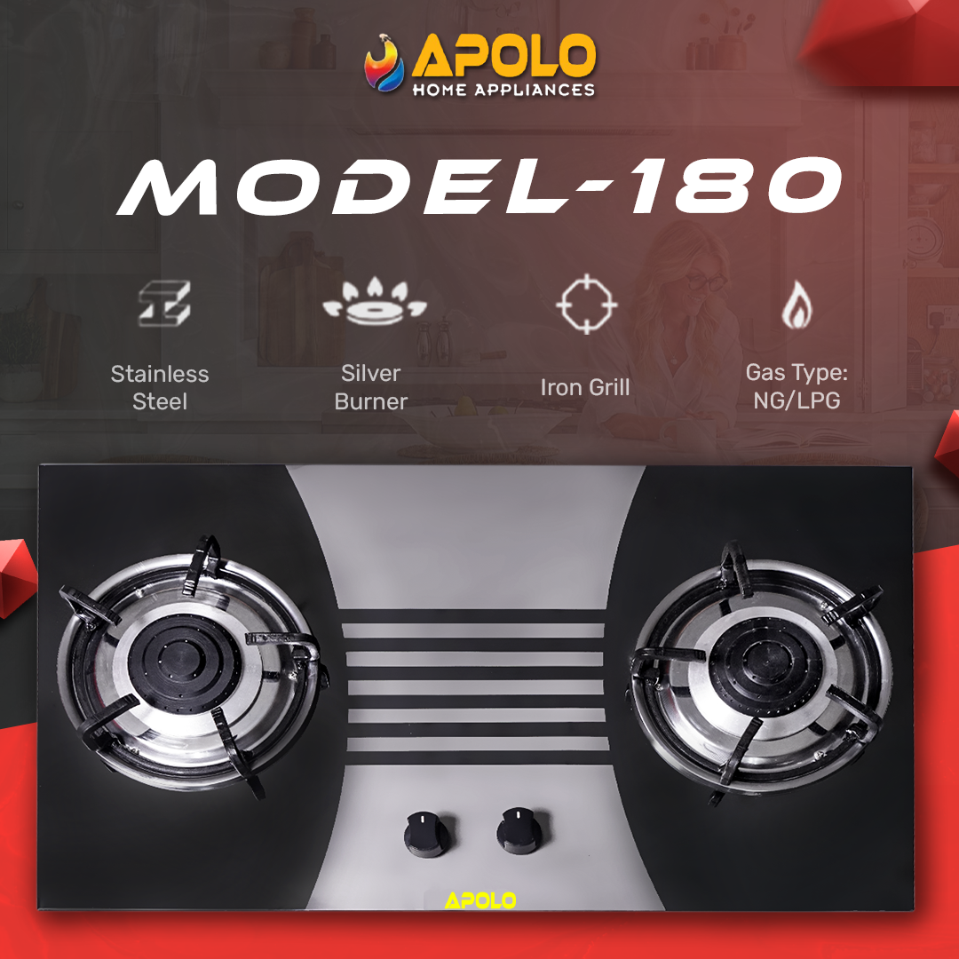 APOLO Manual Stove / Hob - Model 180 - 2 Burner - 100% Pure Stainless Steel Top