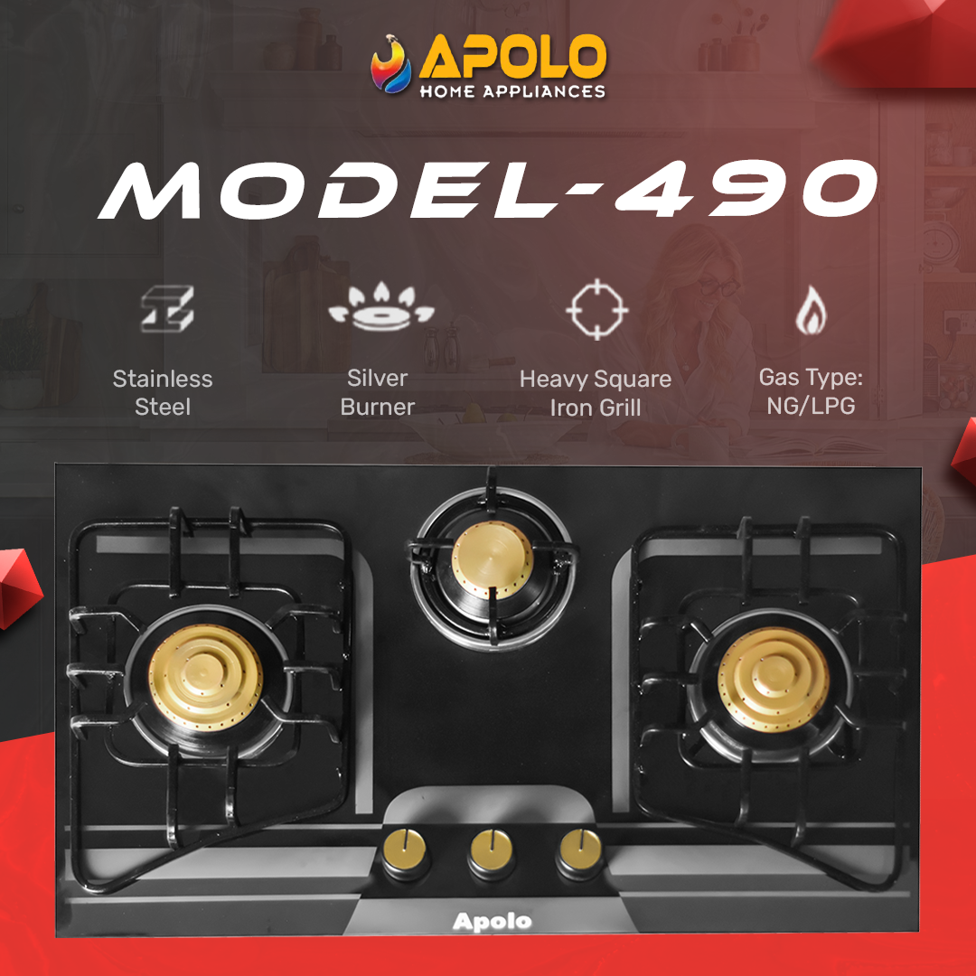 APOLO Manual Stove / Hob - Model 490 - 3 Burner - Heavy Duty - 100% Pure Stainless Steel Top