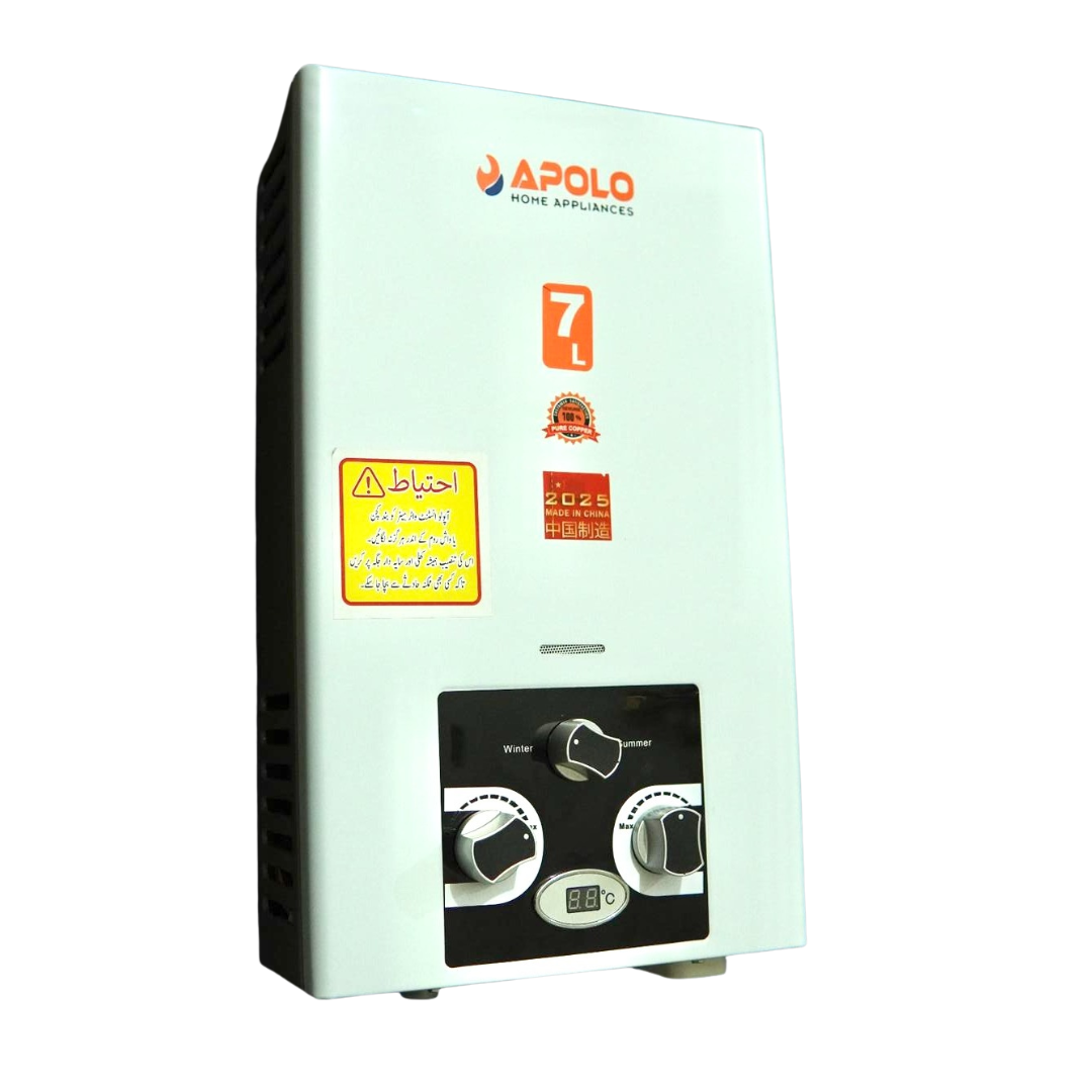 APOLO 7 Litre Instant Gas Water Heater - 100% Imported China Fitted Geyser - NG & LPG Geyser - AP 01