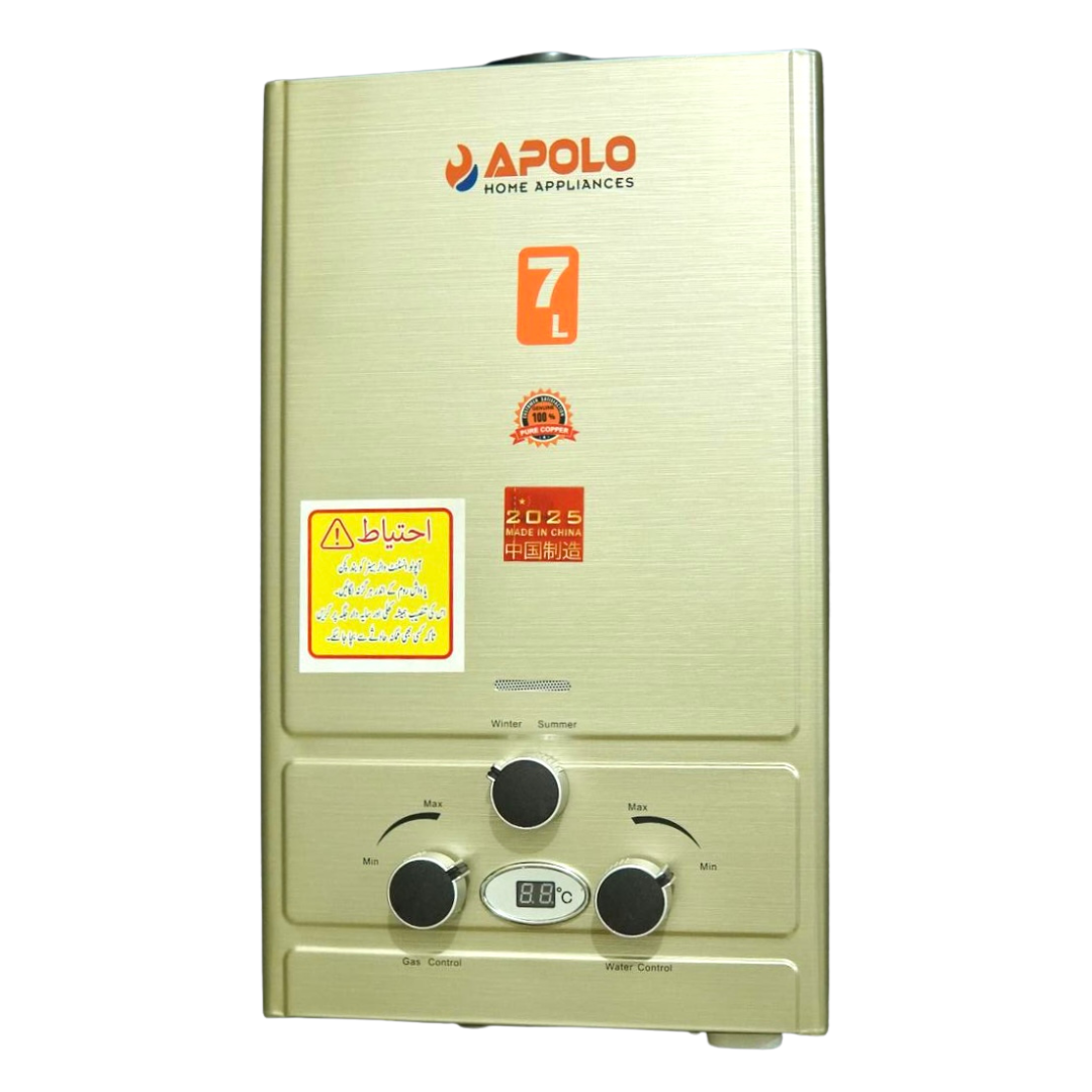 APOLO 7 Litre Instant Gas Water Heater - 100% Imported China Fitted Geyser - NG & LPG Geyser - AP 02