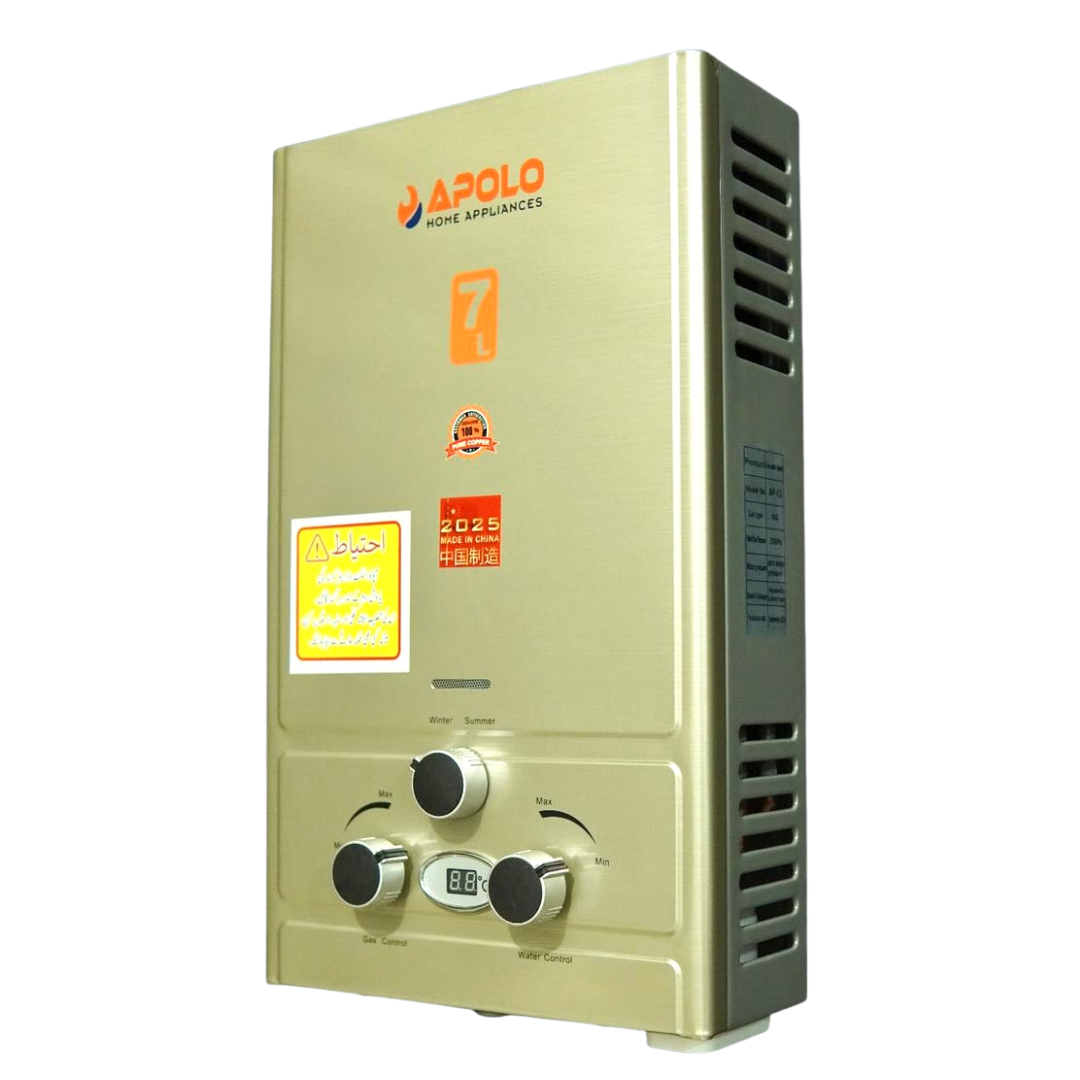 APOLO 7 Litre Instant Gas Water Heater - 100% Imported China Fitted Geyser - NG & LPG Geyser - AP 02