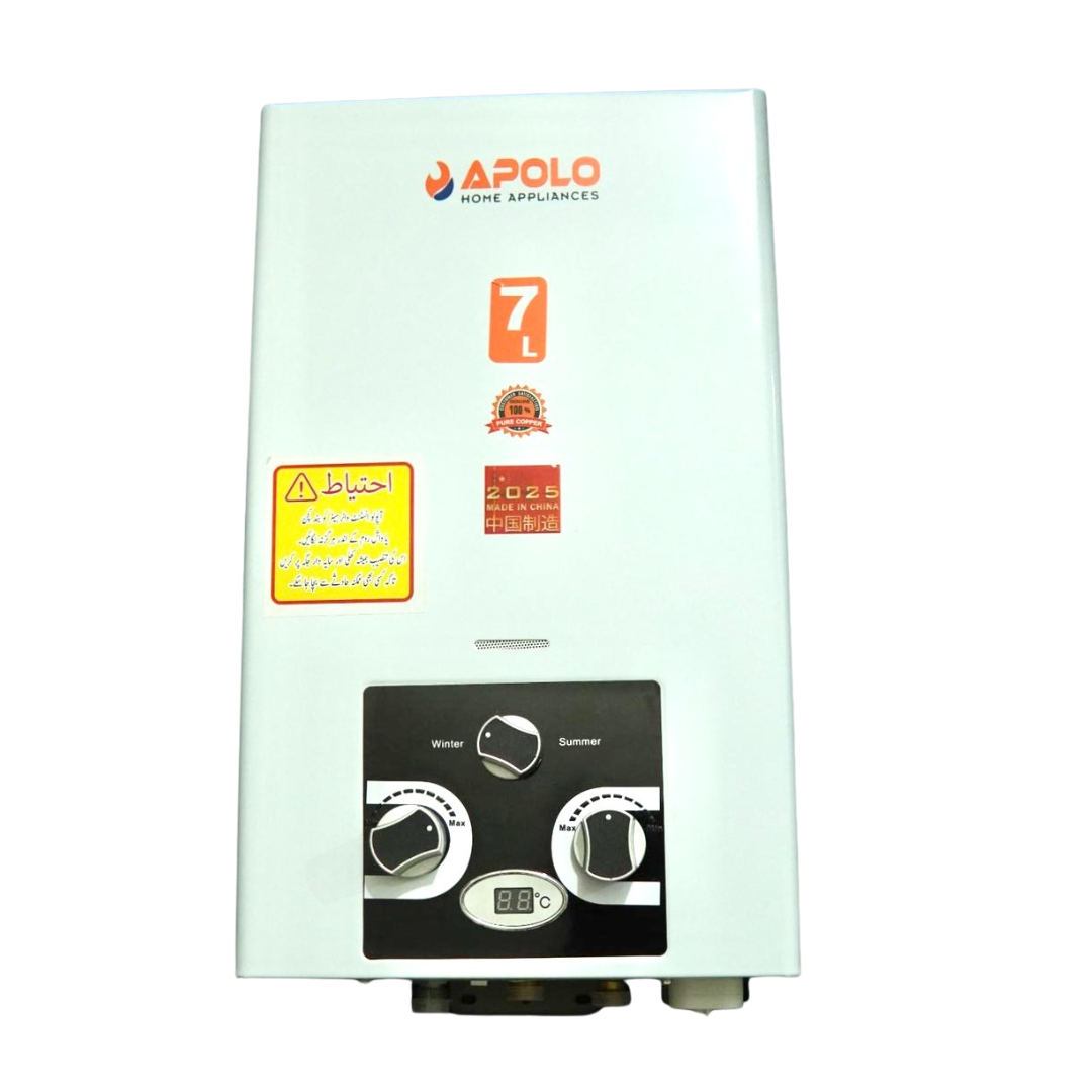 APOLO 7 Litre Instant Gas Water Heater - 100% Imported China Fitted Geyser - NG & LPG Geyser - AP 01
