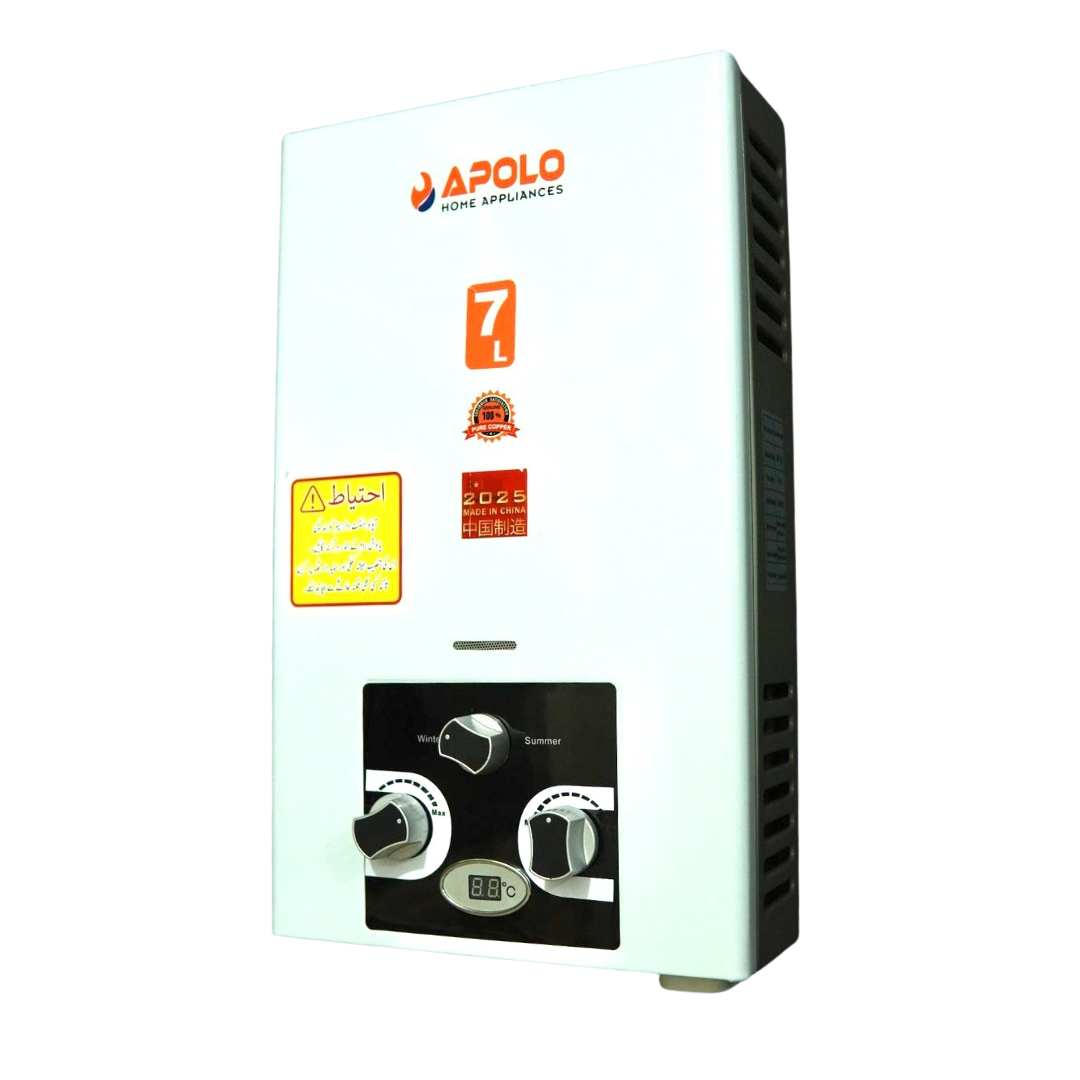 APOLO 7 Litre Instant Gas Water Heater - 100% Imported China Fitted Geyser - NG & LPG Geyser - AP 01