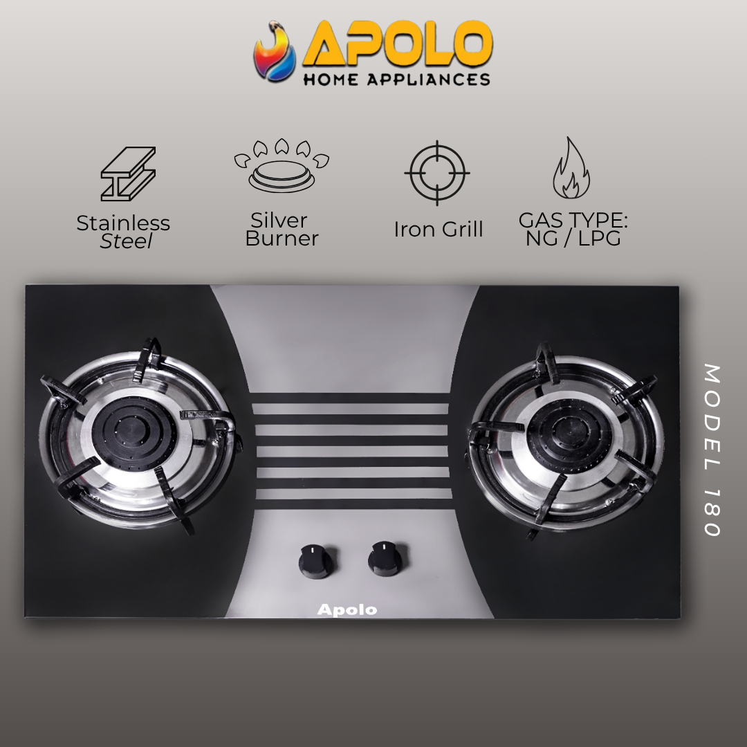 Model 180 - 2 Burner - Manual Hob / Stove - 100% Pure Stainless Steel Top