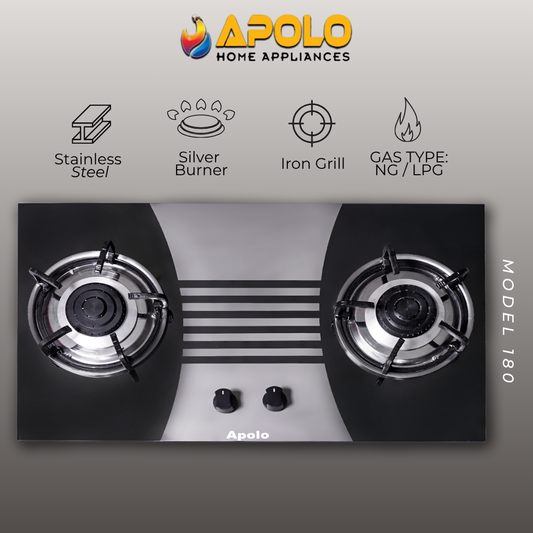 Model 180 - 2 Burner - Manual Hob / Stove - 100% Pure Stainless Steel Top