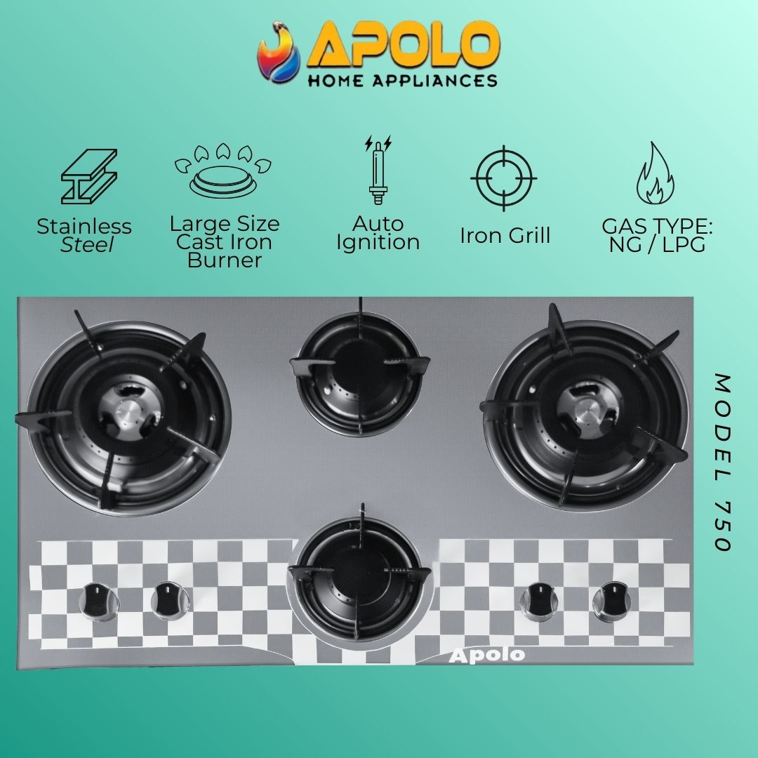 Model 750 - 4 Burner - Automatic Hob / Stove - 100% Pure Stainless Steel Top