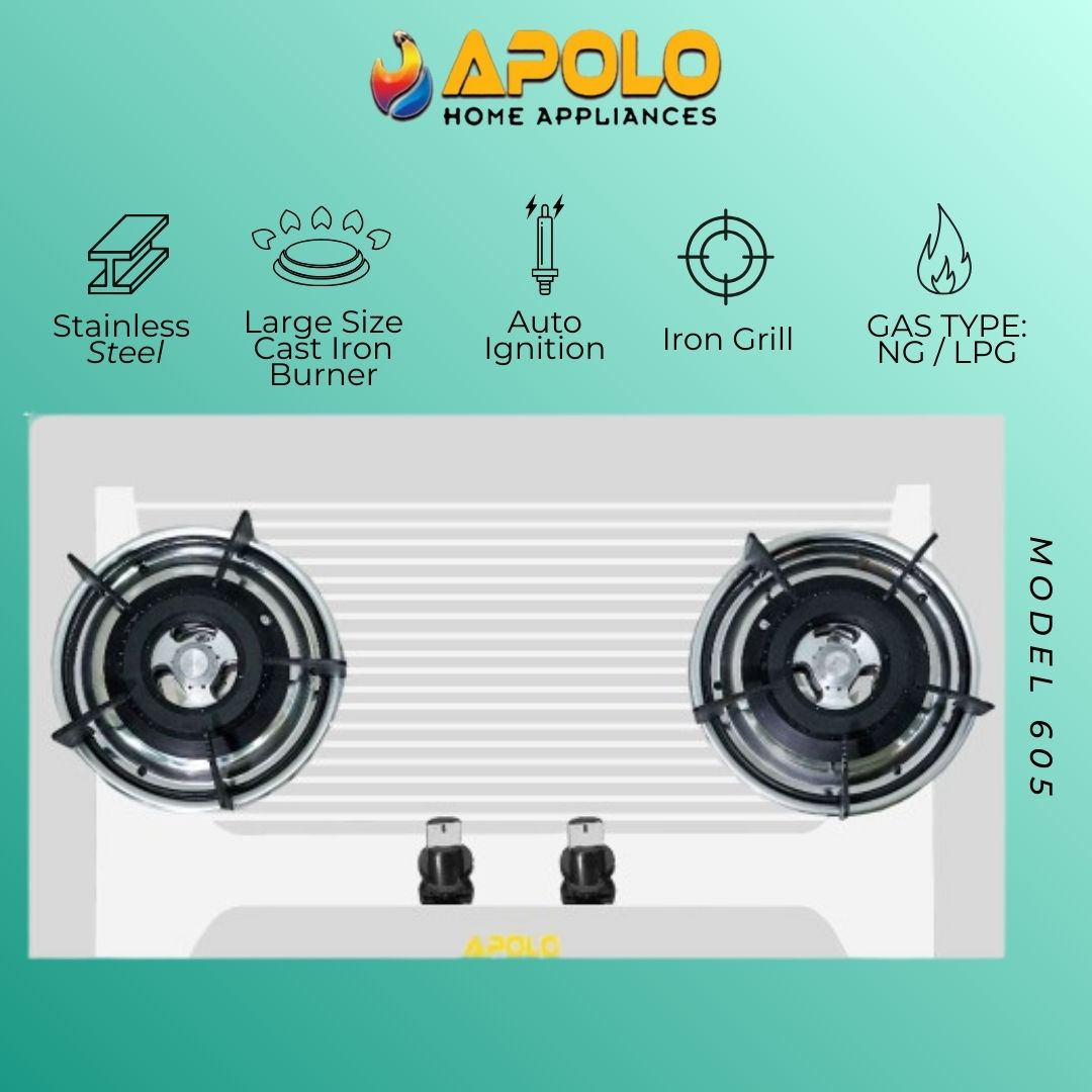 Model 605 - 2 Burner - Automatic Hob / Stove - 100% Pure Stainless Steel Top