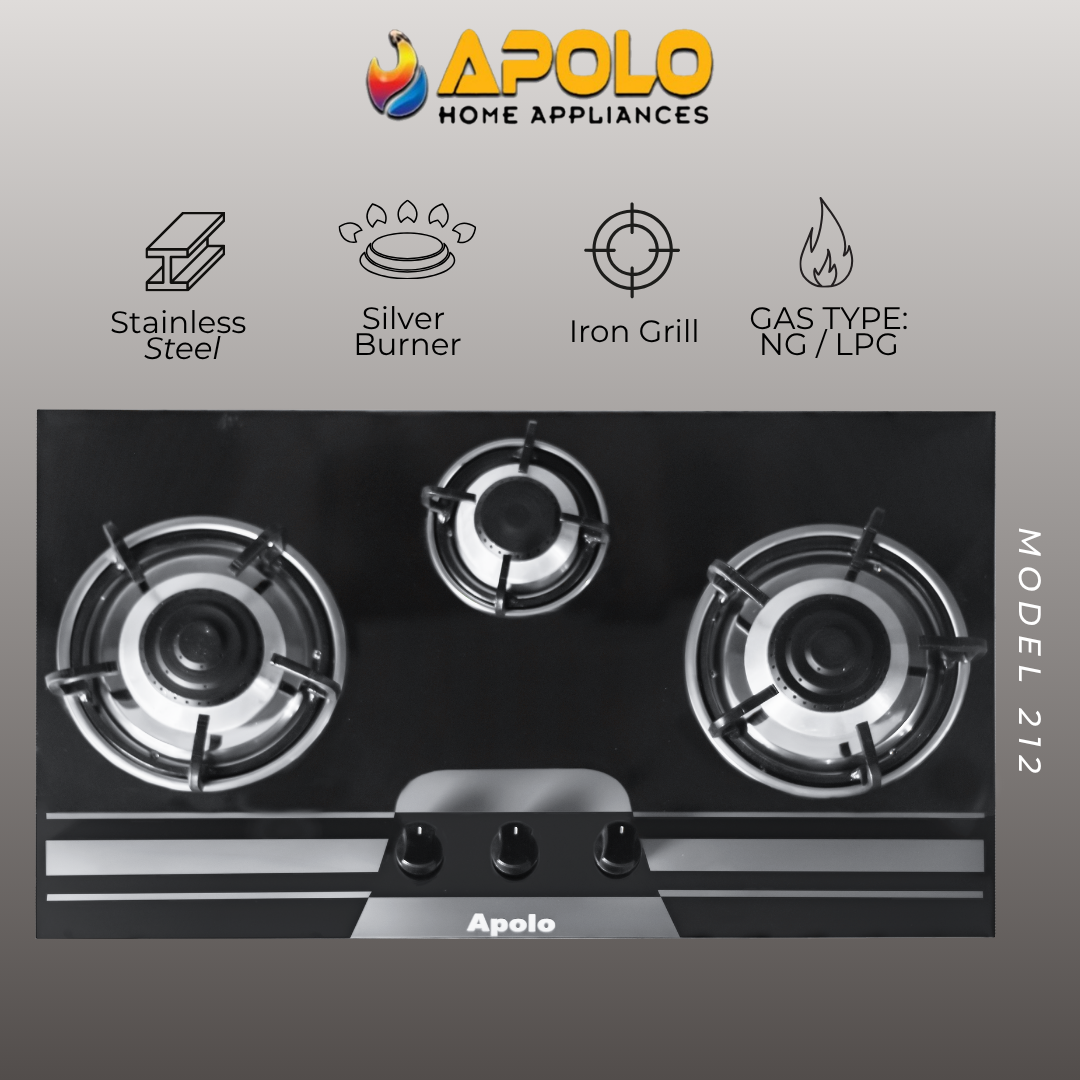 Model 212 - 3 Burner - Manual Hob / Stove - 100% Pure Stainless Steel Top