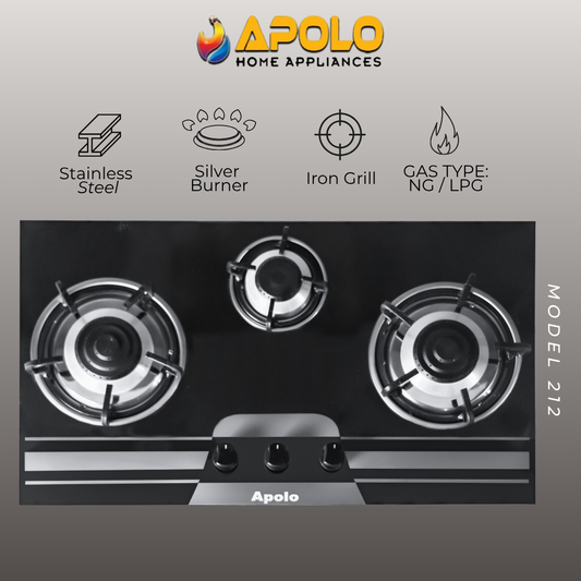 Model 212 - 3 Burner - Manual Hob / Stove - 100% Pure Stainless Steel Top