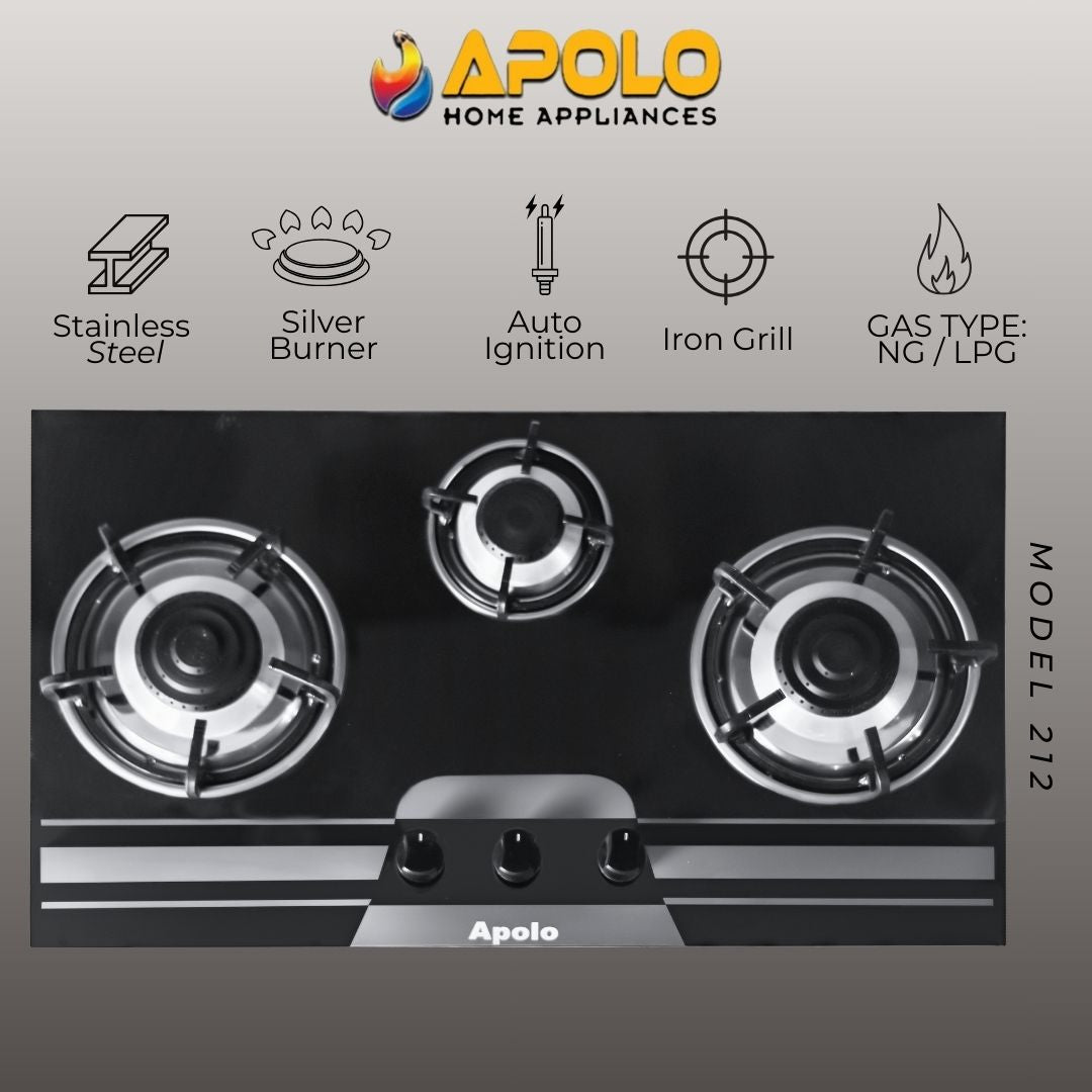 Model 212 - 3 Burner - Manual Hob / Stove - 100% Pure Stainless Steel Top