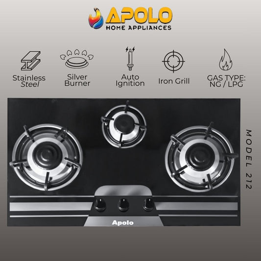 Model 212 - 3 Burner - Manual Hob / Stove - 100% Pure Stainless Steel Top