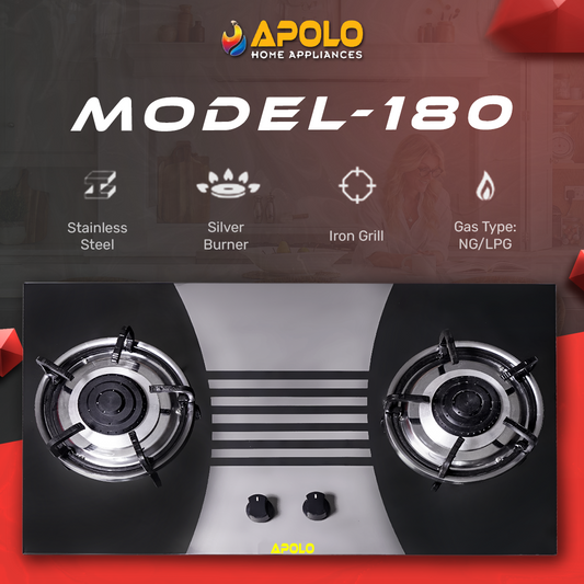 APOLO Manual Stove / Hob - Model 180 - 2 Burner - 100% Pure Stainless Steel Top