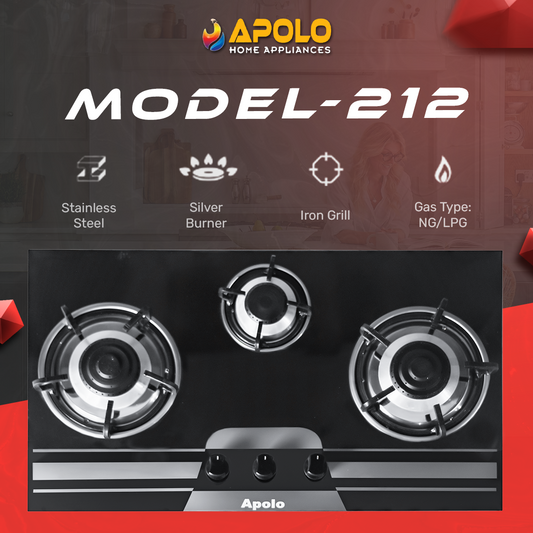 APOLO Manual Stove / Hob - Model 212 - 3 Burner - 100% Pure Stainless Steel Top