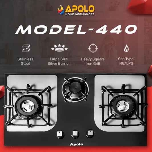 APOLO Manual Stove / Hob - Model 440 - 3 Burner - 100% Pure Stainless Steel Top