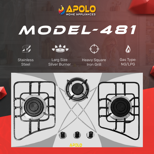 APOLO Manual Stove / Hob - Model 481 - 3 Burner - 100% Pure Stainless Steel Top